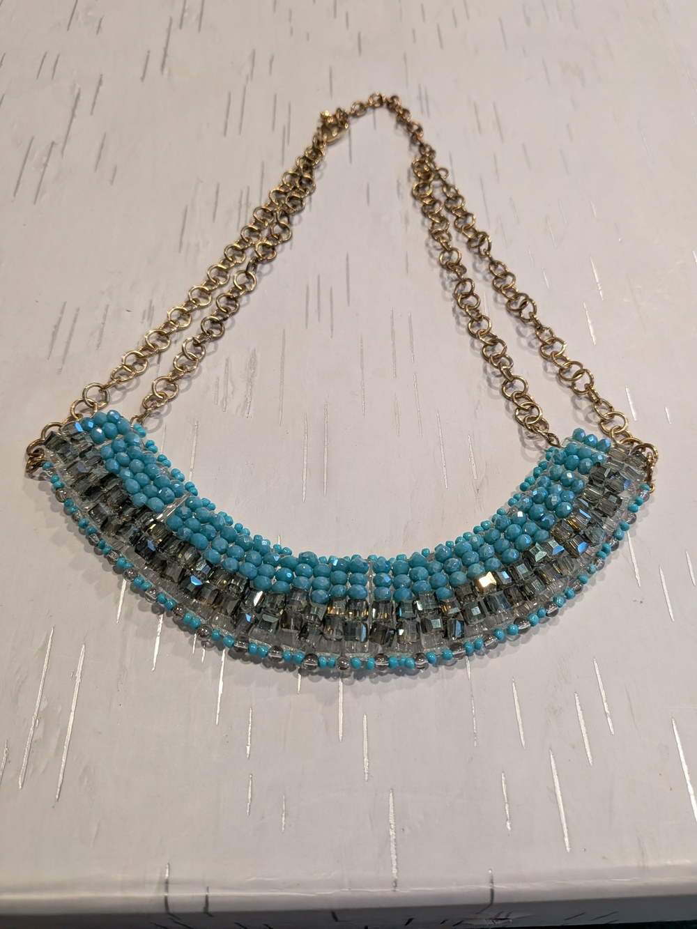 Gold Chain Turquoise Beaded Statement Necklace - Women Jewelry